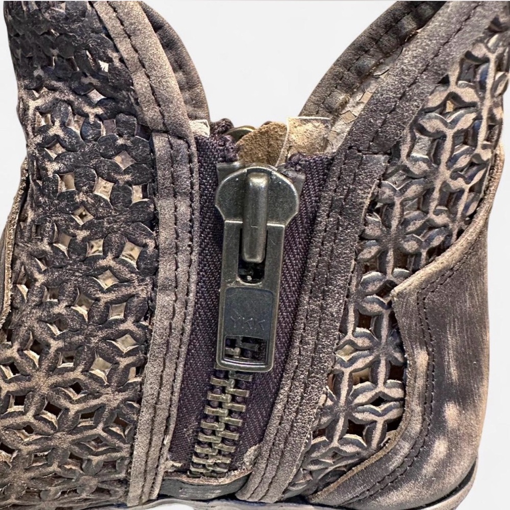 Women's Brown Perforated Leather Ankle Boots with Side Zip - Picture 7 of 7